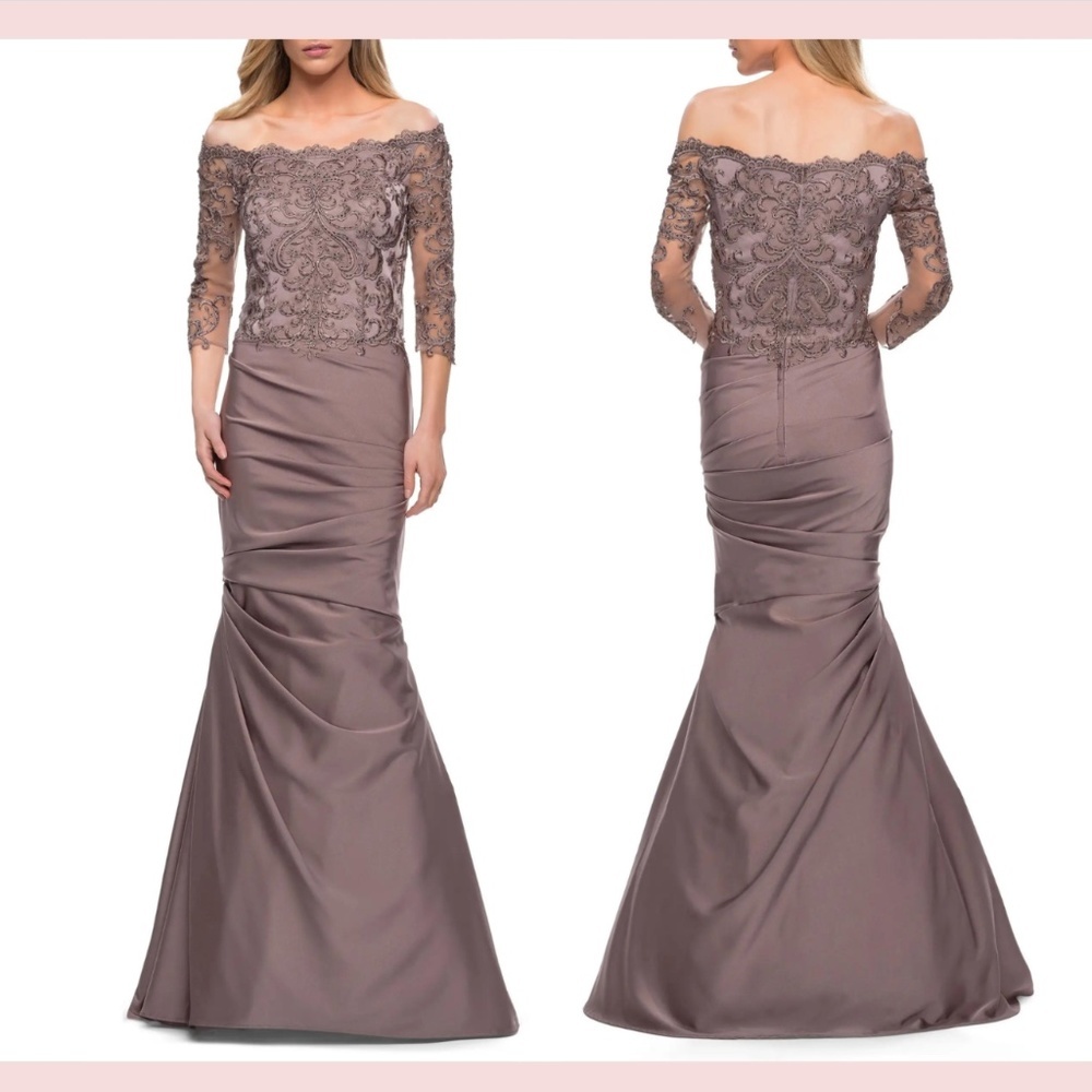 NEW $619 La Femme [ size 18 ] Lace Bodice‎ Mermaid Gown in Cocoa